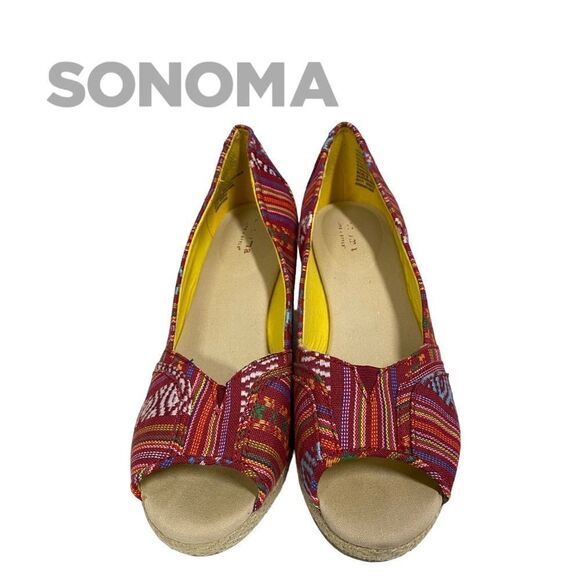 Sonoma Women's Madras Slip-on Peep Toe Espadrille Wedges 8.5 - Picture 4 of 6
